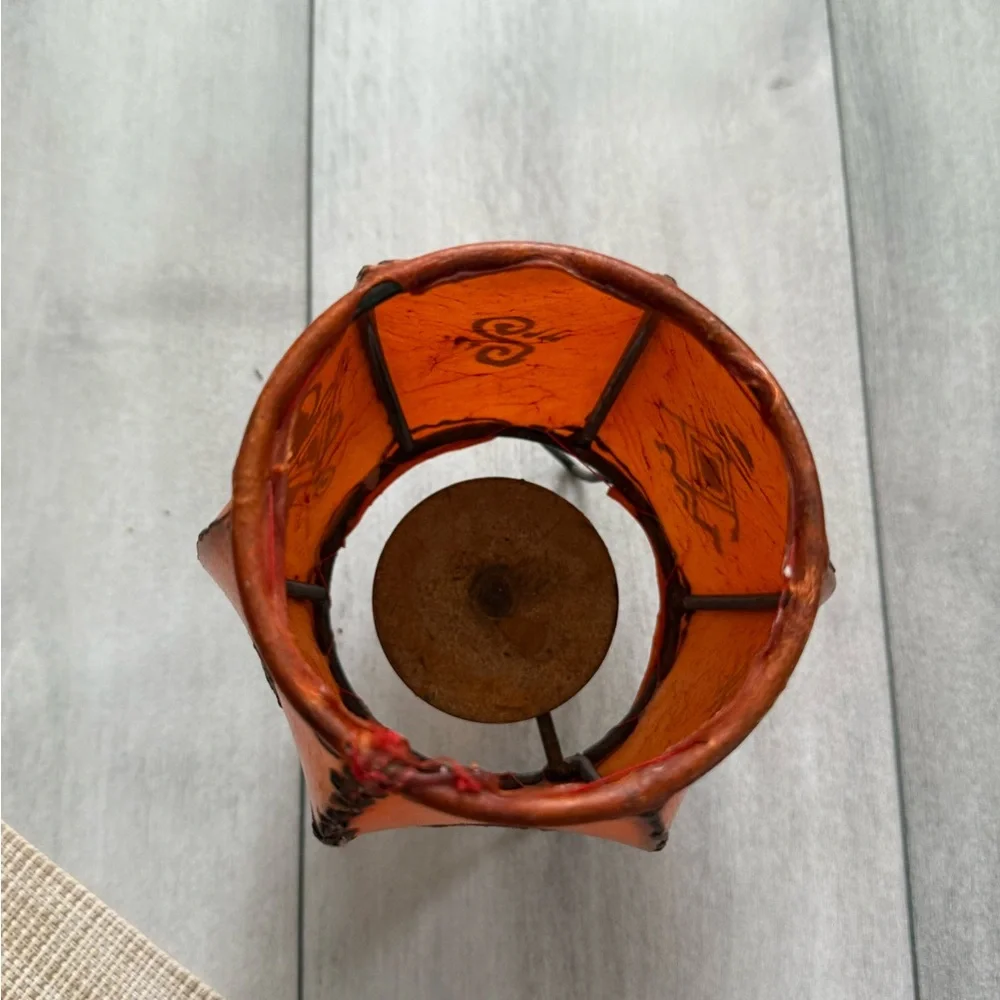 Morocco Tealight Oriental Lanterns Leather Lamp Orange set of 2